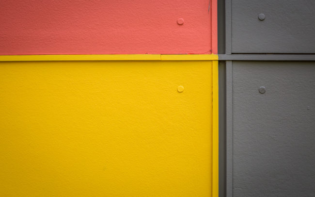 A yellow, orange, and red wall.